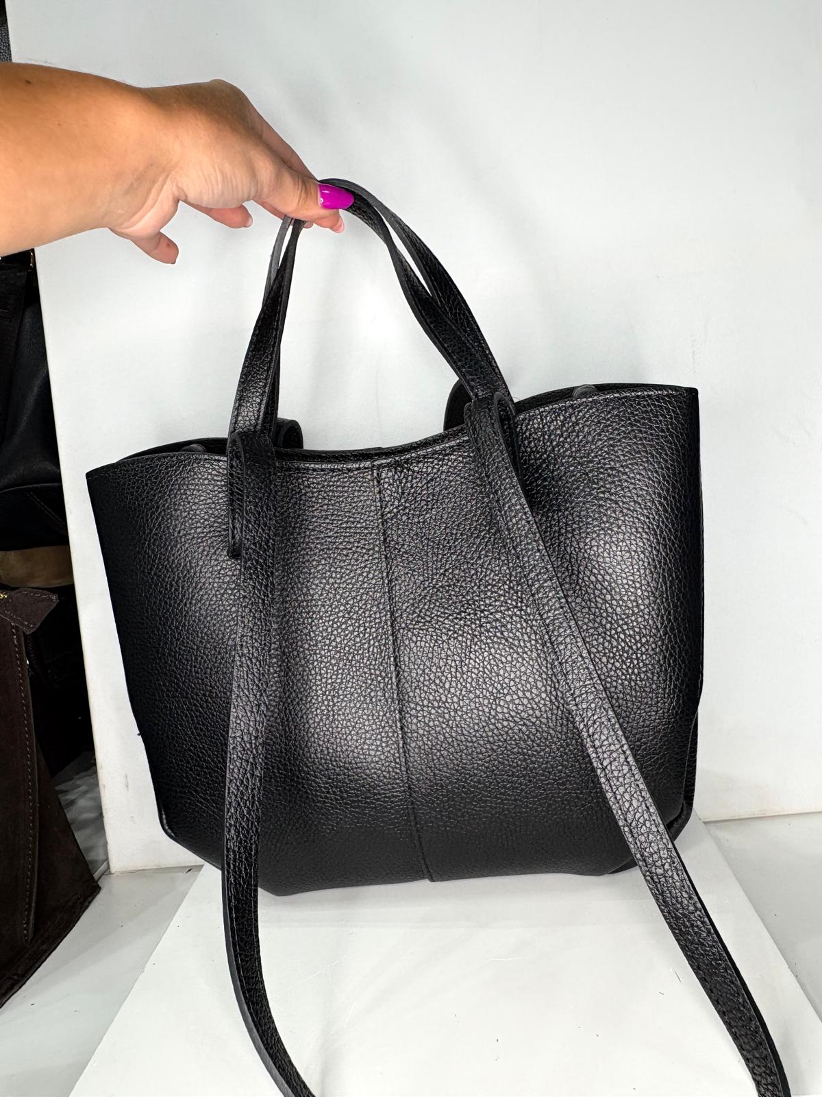 NOWOŚĆ VERA PELLE torebka damska łódka skóra naturalna ITALY Czarna