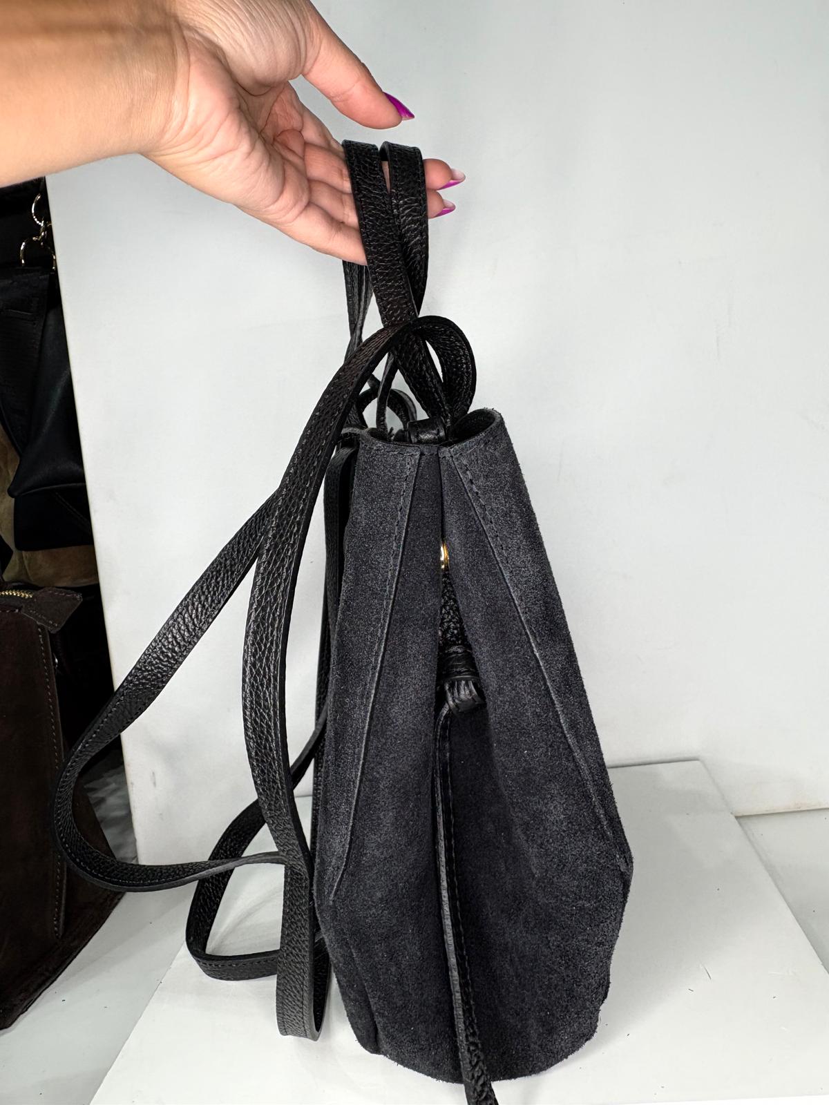 NOWOŚĆ VERA PELLE torebka damska łódka skóra naturalna plus zamsz naturalny ITALY czarna