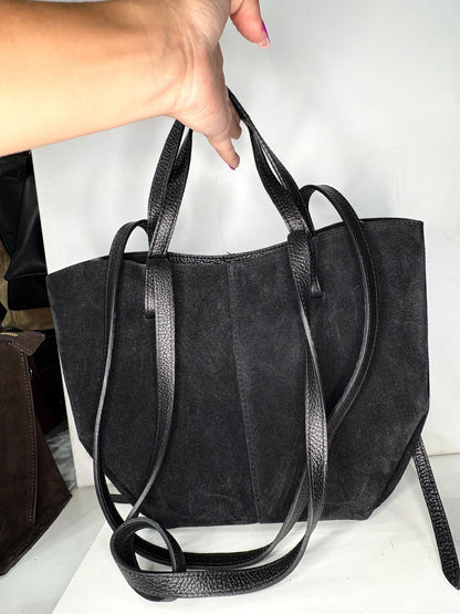 NOWOŚĆ VERA PELLE torebka damska łódka skóra naturalna plus zamsz naturalny ITALY czarna