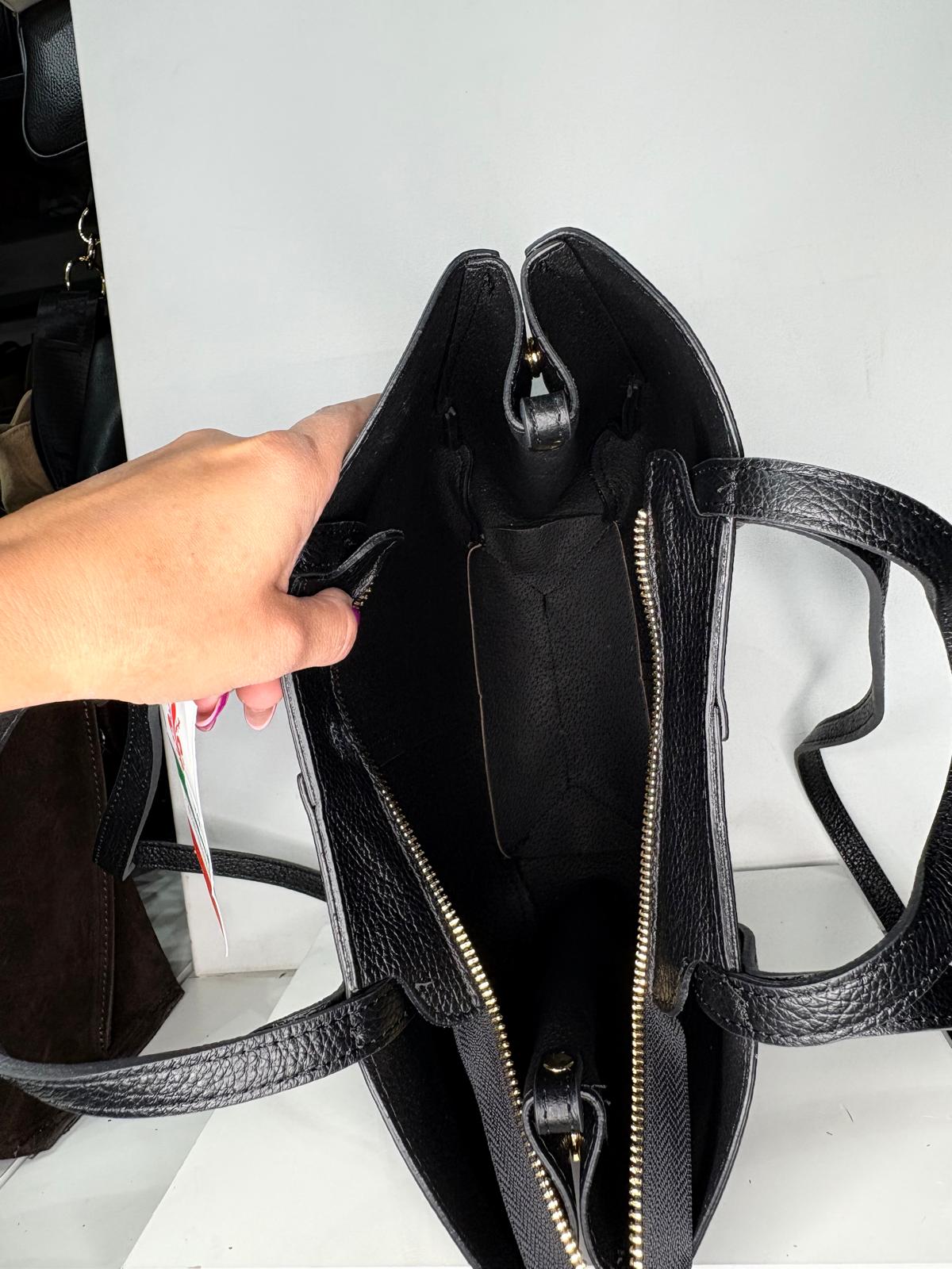 NOWOŚĆ VERA PELLE torebka damska łódka skóra naturalna plus zamsz naturalny ITALY czarna