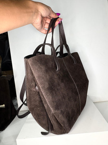 NOWOŚĆ VERA PELLE torebka damska  zamsz naturalny ITALY CZEKOLADA