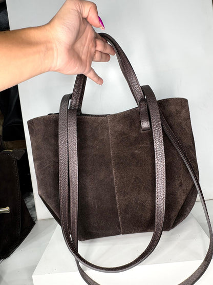 NOWOŚĆ VERA PELLE torebka damska  zamsz naturalny ITALY CZEKOLADA