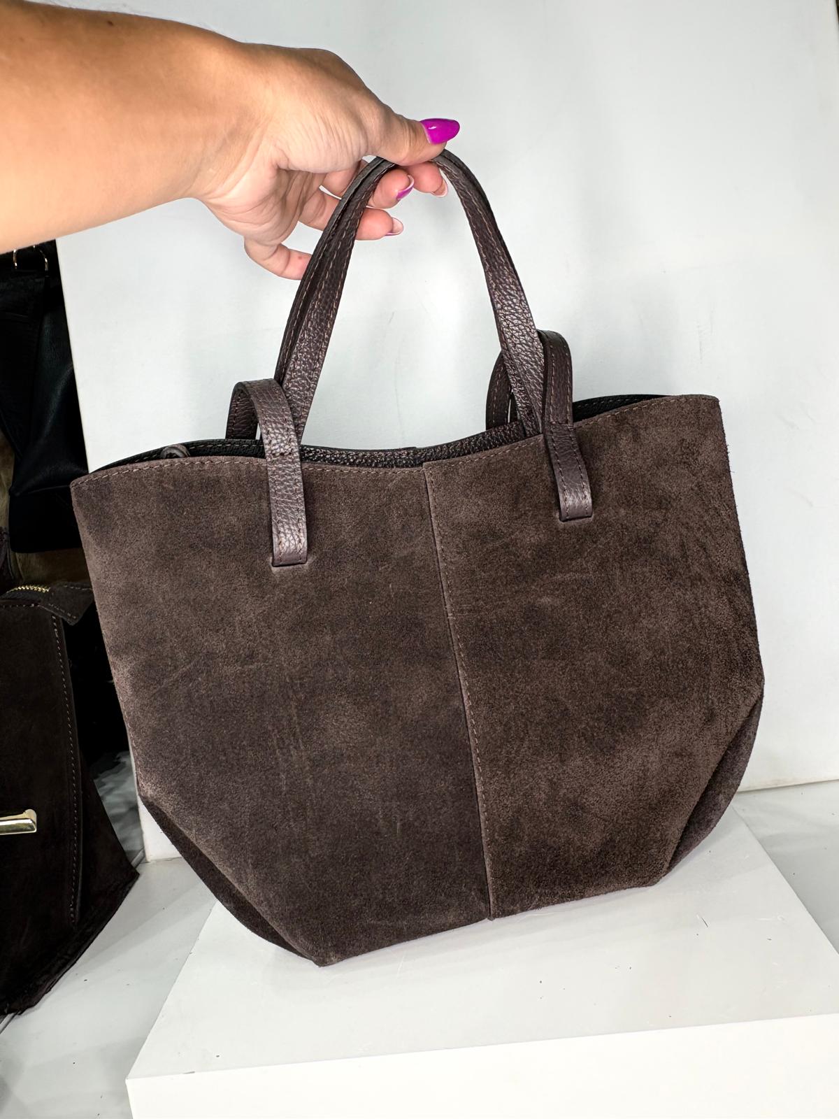 NOWOŚĆ VERA PELLE torebka damska  zamsz naturalny ITALY CZEKOLADA