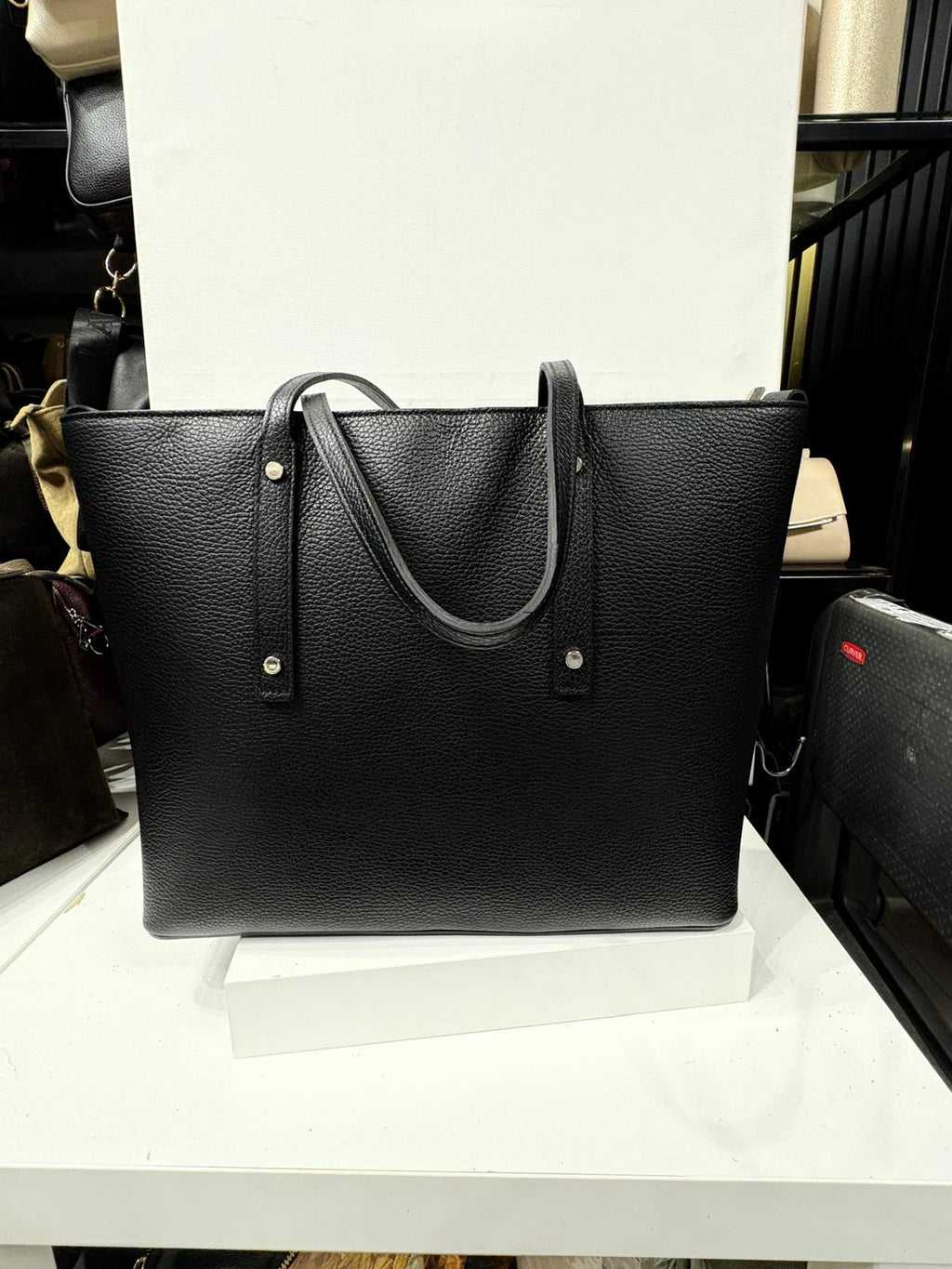 NOWOŚĆ Duża czarna włoska torba skórzana - shopper bag VEZZE
