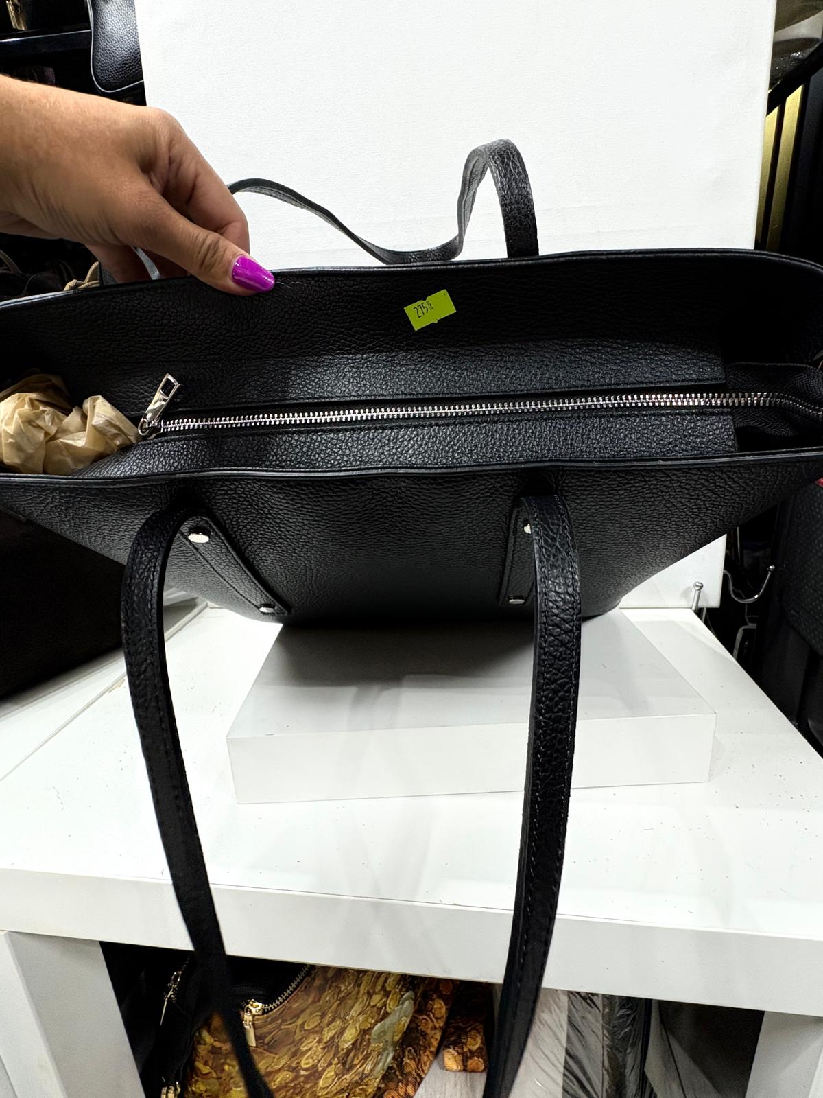 NOWOŚĆ Duża czarna włoska torba skórzana - shopper bag VEZZE