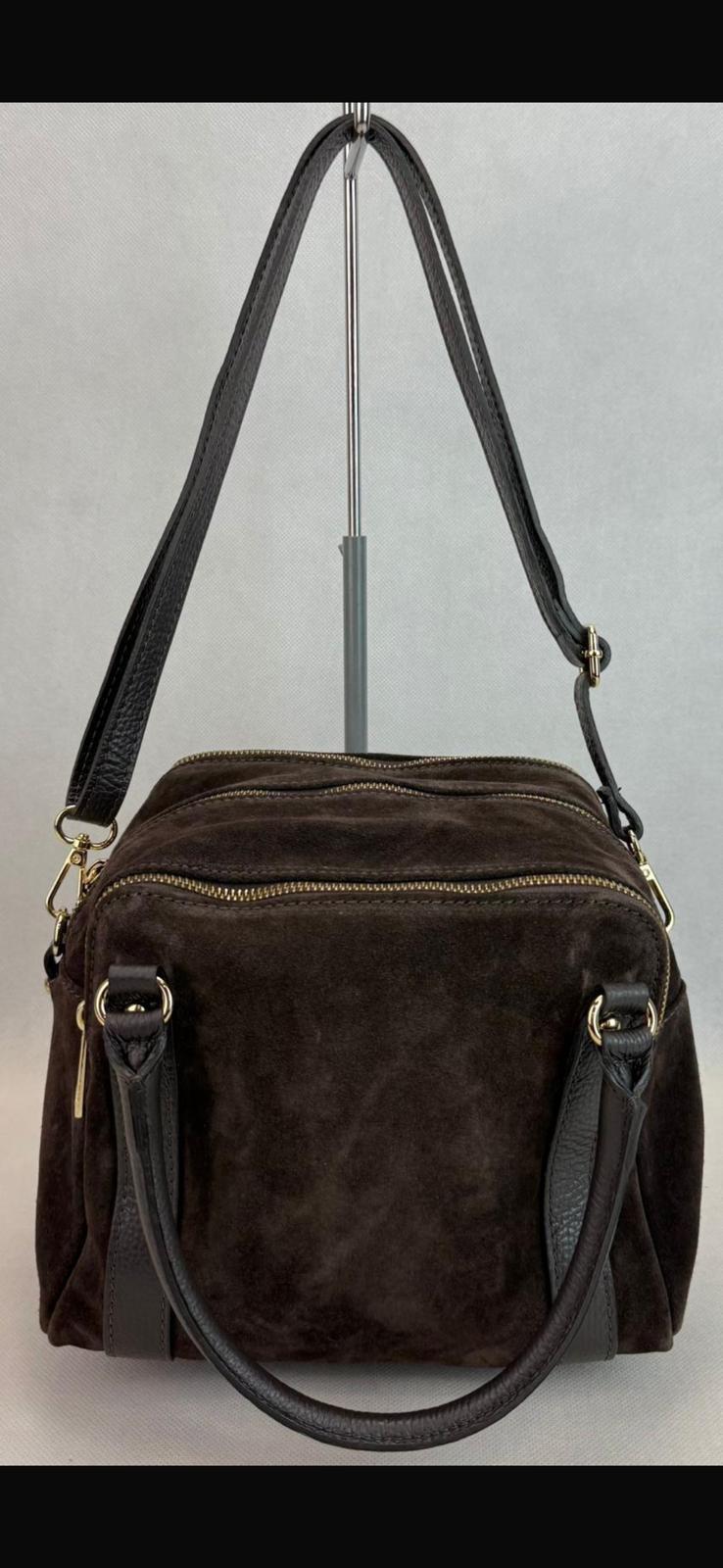 NOWOŚĆ Torebka zamsz naturalny VEZZE czekolada