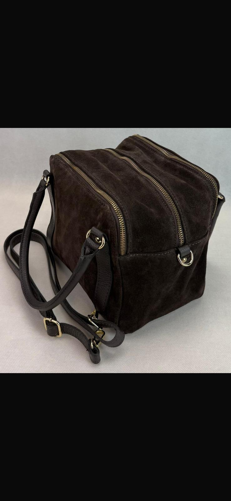 NOWOŚĆ Torebka zamsz naturalny VEZZE czekolada