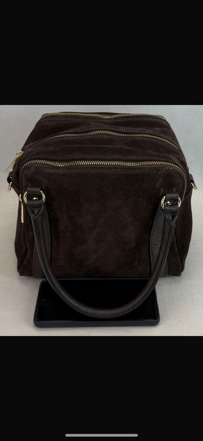 NOWOŚĆ Torebka zamsz naturalny VEZZE czekolada