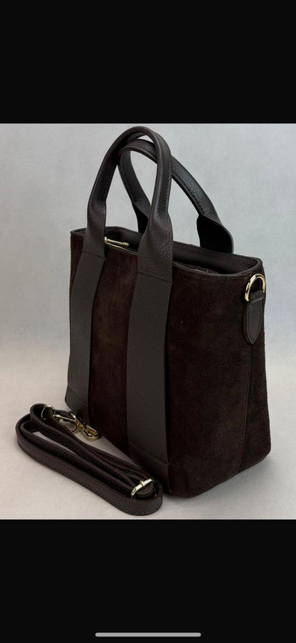 NOWOŚĆ Torebka zamsz naturalny VEZZE czekolada