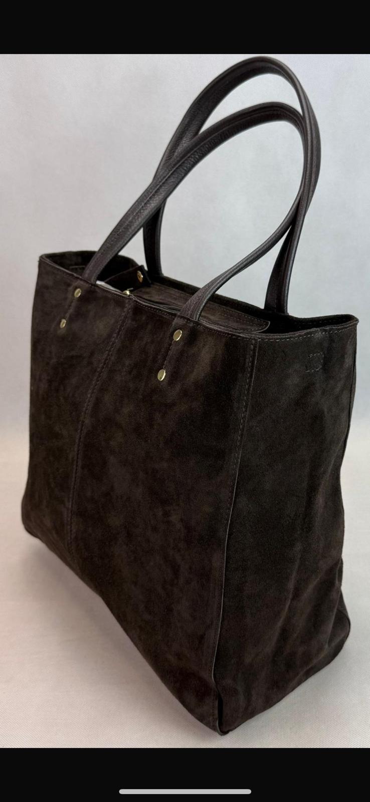 NOWOŚĆ Torebka zamsz naturalny VEZZE czekolada