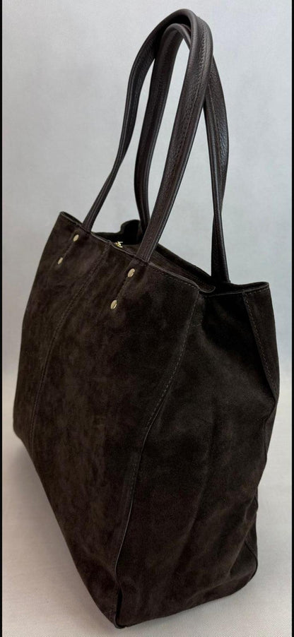 NOWOŚĆ Torebka zamsz naturalny VEZZE czekolada