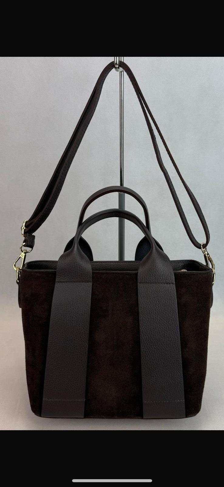 NOWOŚĆ Torebka zamsz naturalny VEZZE czekolada