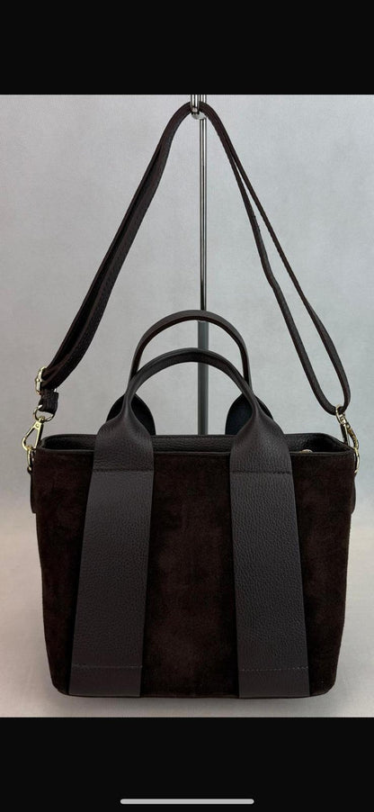 NOWOŚĆ Torebka zamsz naturalny VEZZE czekolada