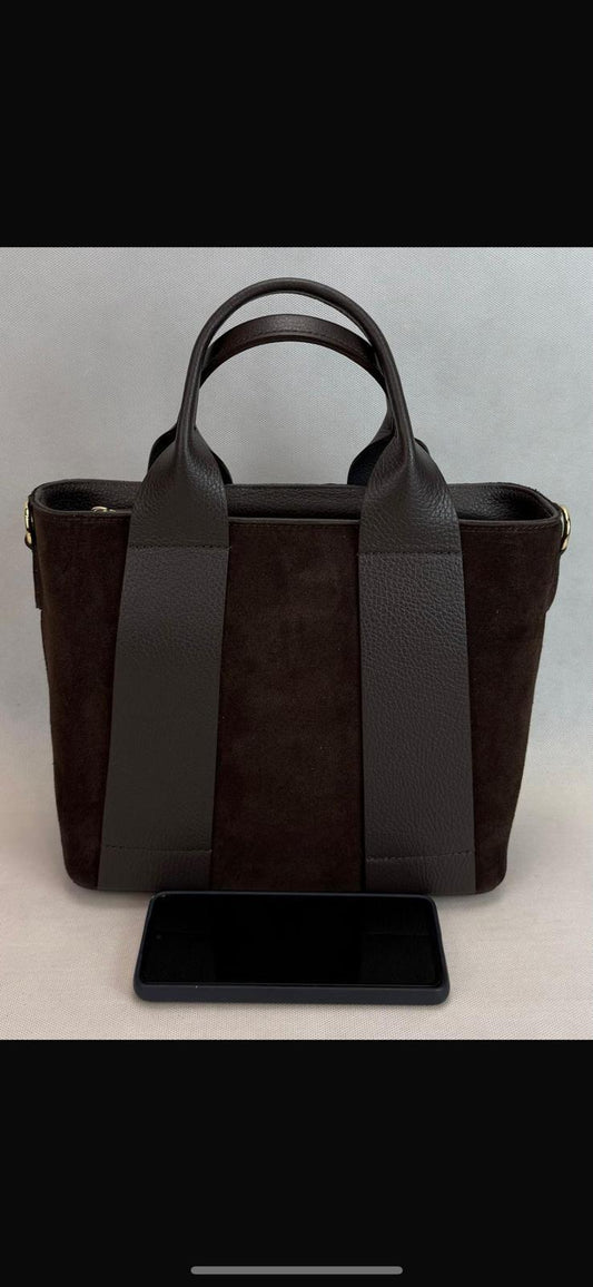 NOWOŚĆ Torebka zamsz naturalny VEZZE czekolada