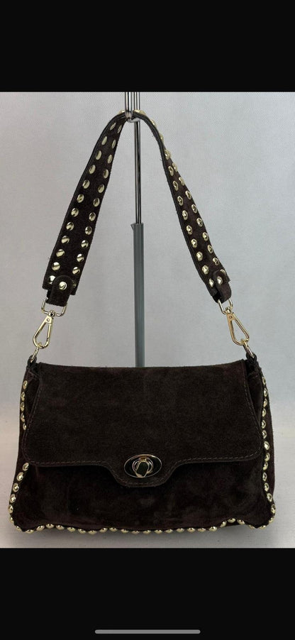 NOWOŚĆ Torebka zamsz naturalny VEZZE czekolada