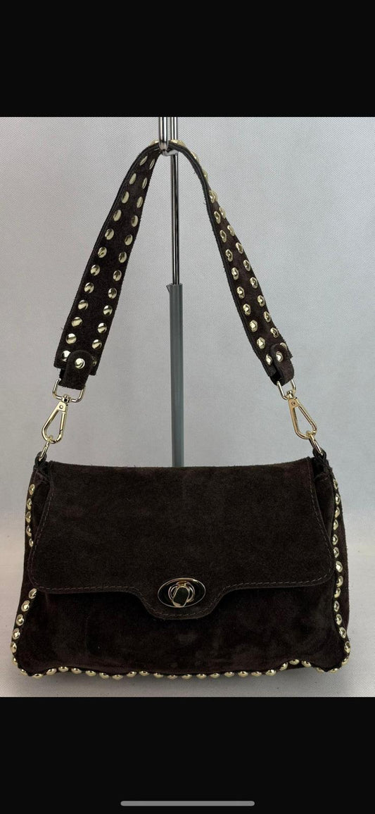 NOWOŚĆ Torebka zamsz naturalny VEZZE czekolada