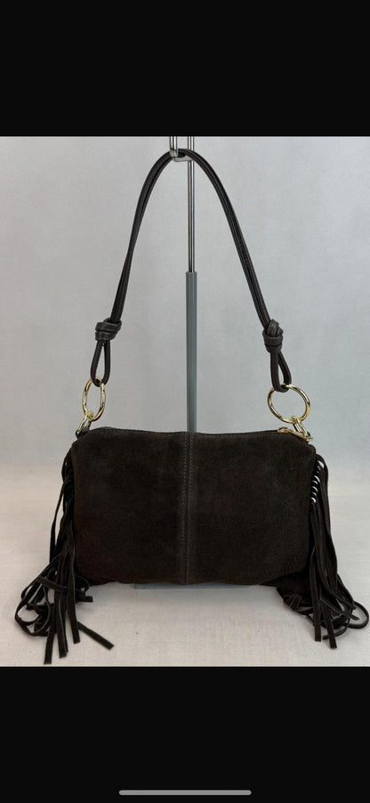 NOWOŚĆ Torebka zamsz naturalny VEZZE czekolada