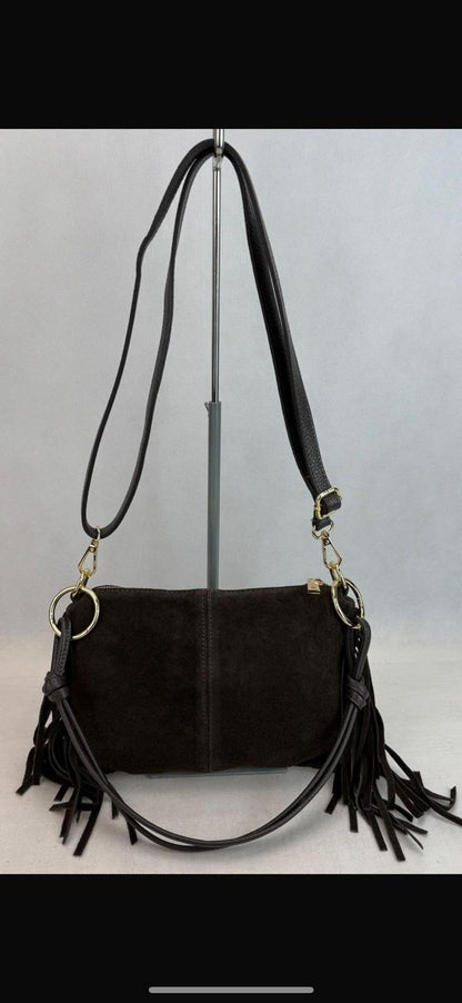 NOWOŚĆ Torebka zamsz naturalny VEZZE czekolada