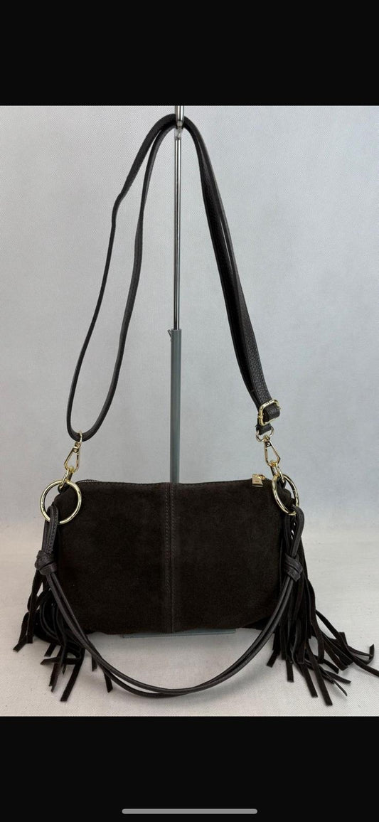 NOWOŚĆ Torebka zamsz naturalny VEZZE czekolada