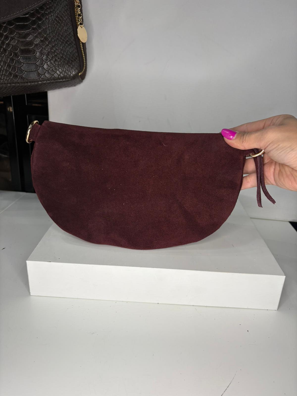 NOWOŚĆ Nerka zamsz naturalny bordo włoska