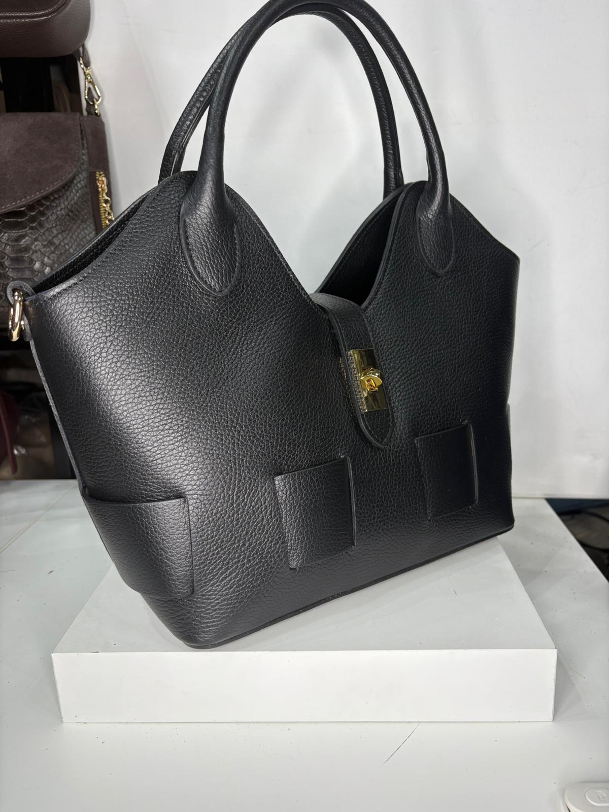 NOWOŚĆ Torebka skóra naturalna czarna włoska