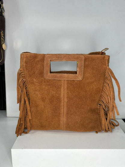 NOWOŚĆ Torebka zamsz naturalny camel włoska