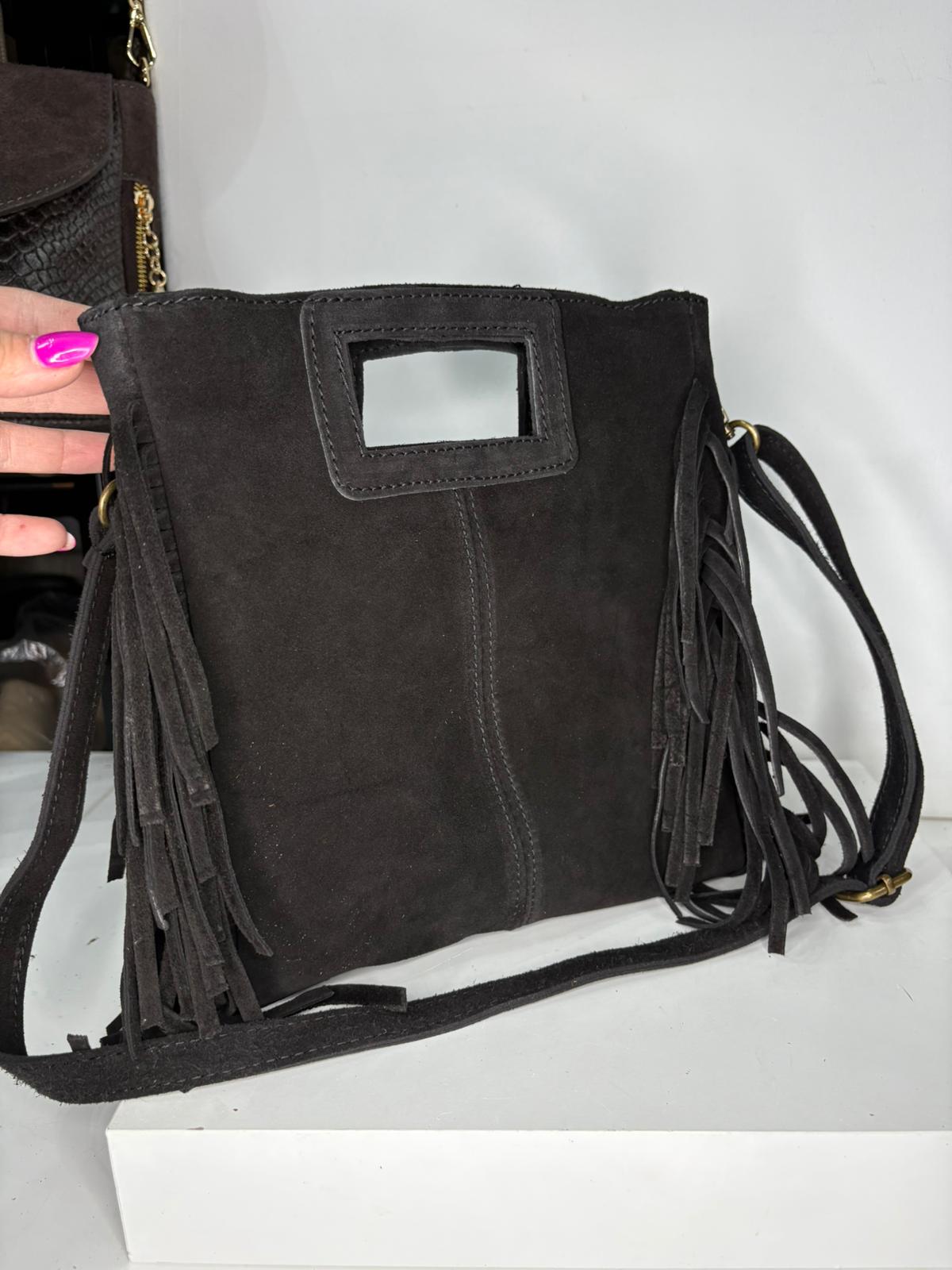 NOWOŚĆ Torebka zamsz naturalny czarna włoska