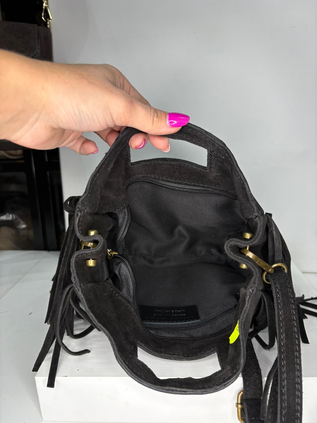 NOWOŚĆ Torebka zamsz naturalny czarna włoska