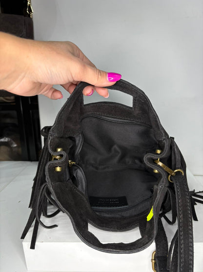 NOWOŚĆ Torebka zamsz naturalny czarna włoska