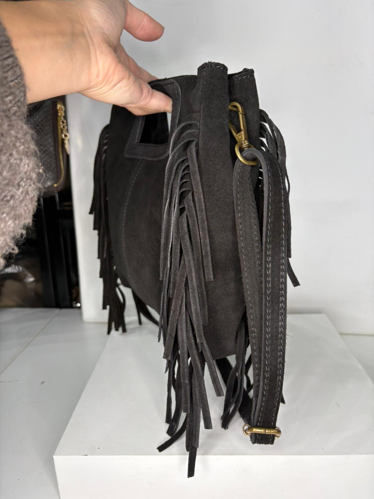 NOWOŚĆ Torebka zamsz naturalny czarna włoska