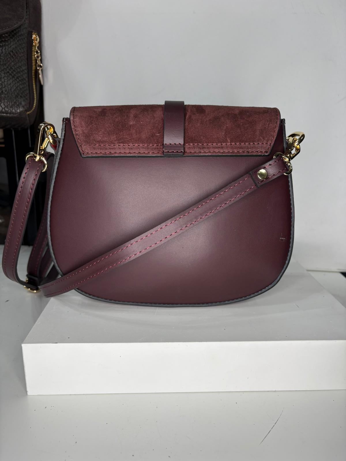 NOWOŚĆ Torebka zamsz naturalny + skóra naturalna bordo włoska