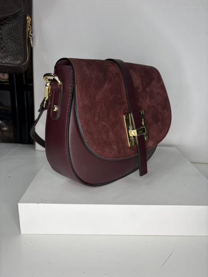 NOWOŚĆ Torebka zamsz naturalny + skóra naturalna bordo włoska