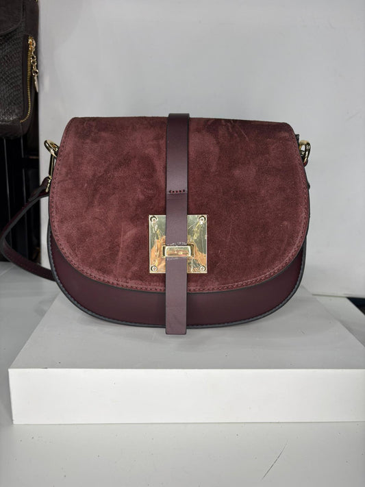 NOWOŚĆ Torebka zamsz naturalny + skóra naturalna bordo włoska