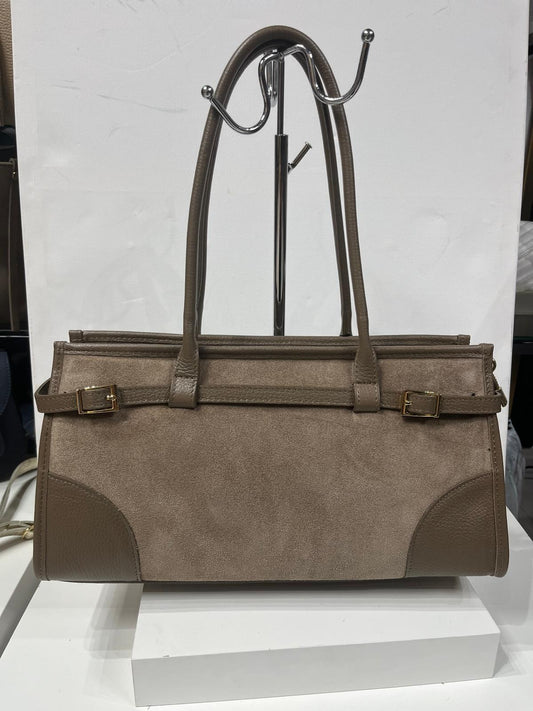 NOWOŚĆ ITALY TOREBKA SHOPPER KOSZYCZEK ZAMSZ NATURALNY TAUPE