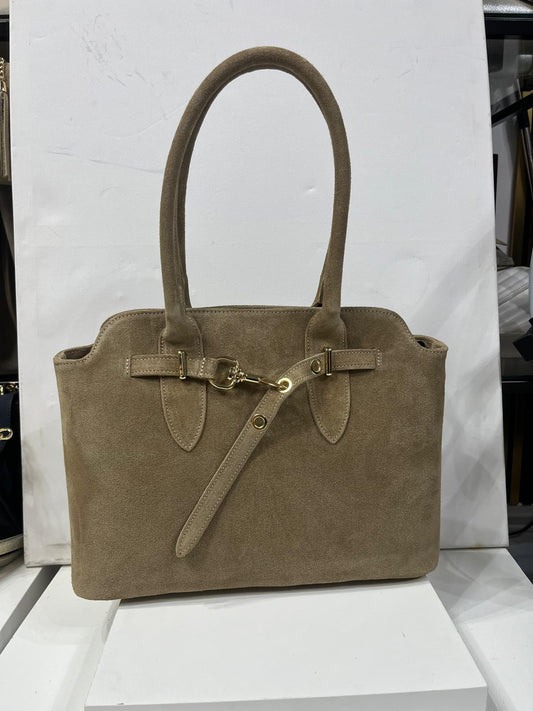 NOWOŚĆ ITALY TOREBKA SHOPPER KOSZYCZEK ZAMSZ NATURALNY BEŻOWY