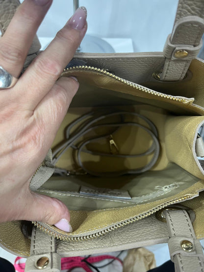 NOWOŚĆ ITALY  VEZZE TOREBKA SHOPPER KOSZYCZEK SKÓRA NATURALNA CIEPY BEŻ