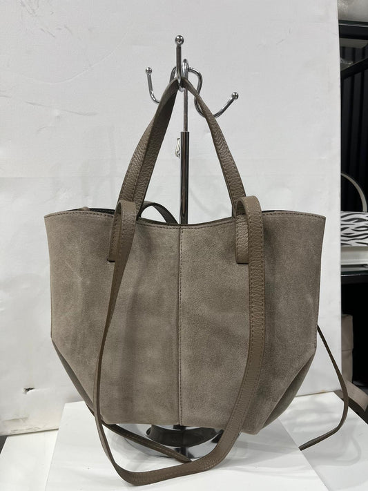 NOWOŚĆ VERA PELLE torebka damska łódka zamsz naturalny ITALY Taupe
