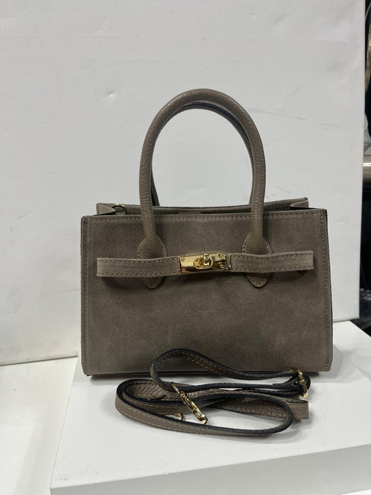 NOWOŚĆ ITALY ELEGANCKA TOREBKA KUFEREK ZAMSZ NATURALNY TAUPE