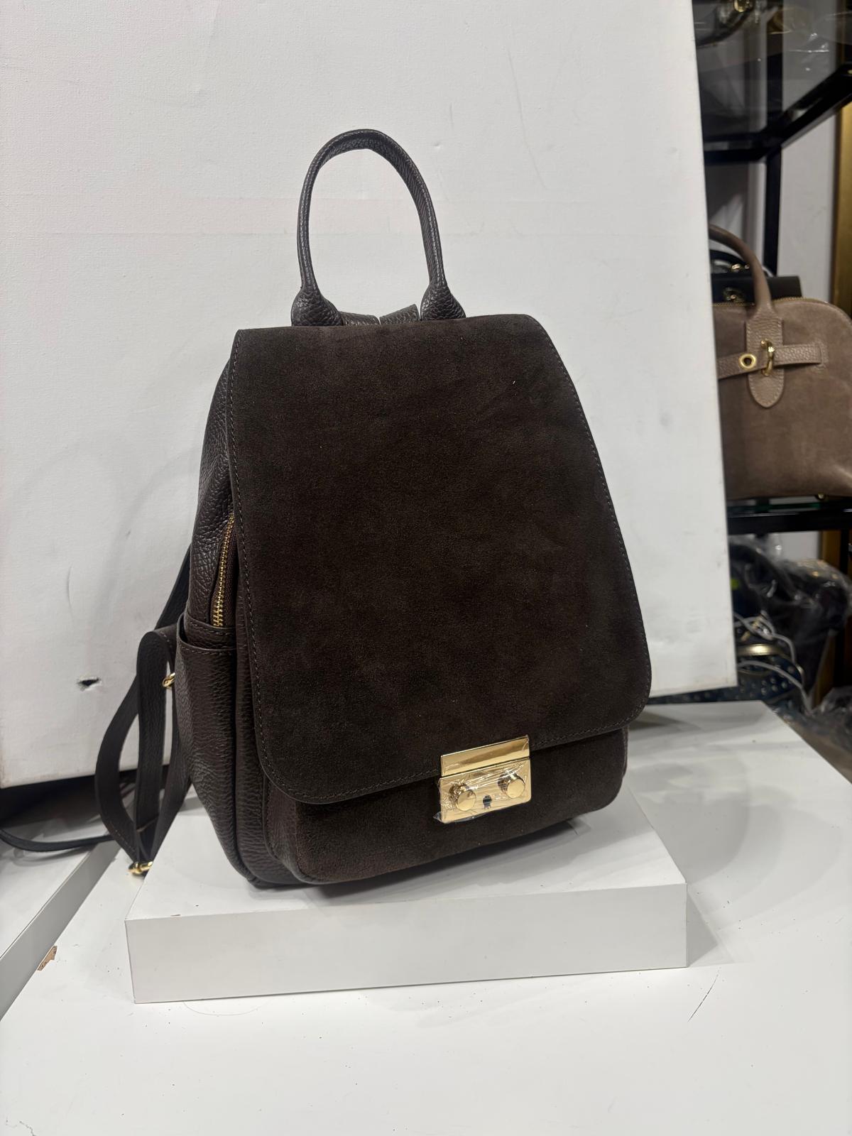 Nowość Włoska plecak skóra z zamsze VEZZE czekolada