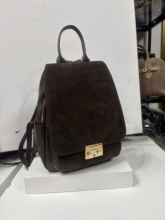 Nowość Włoska plecak skóra z zamsze VEZZE czekolada