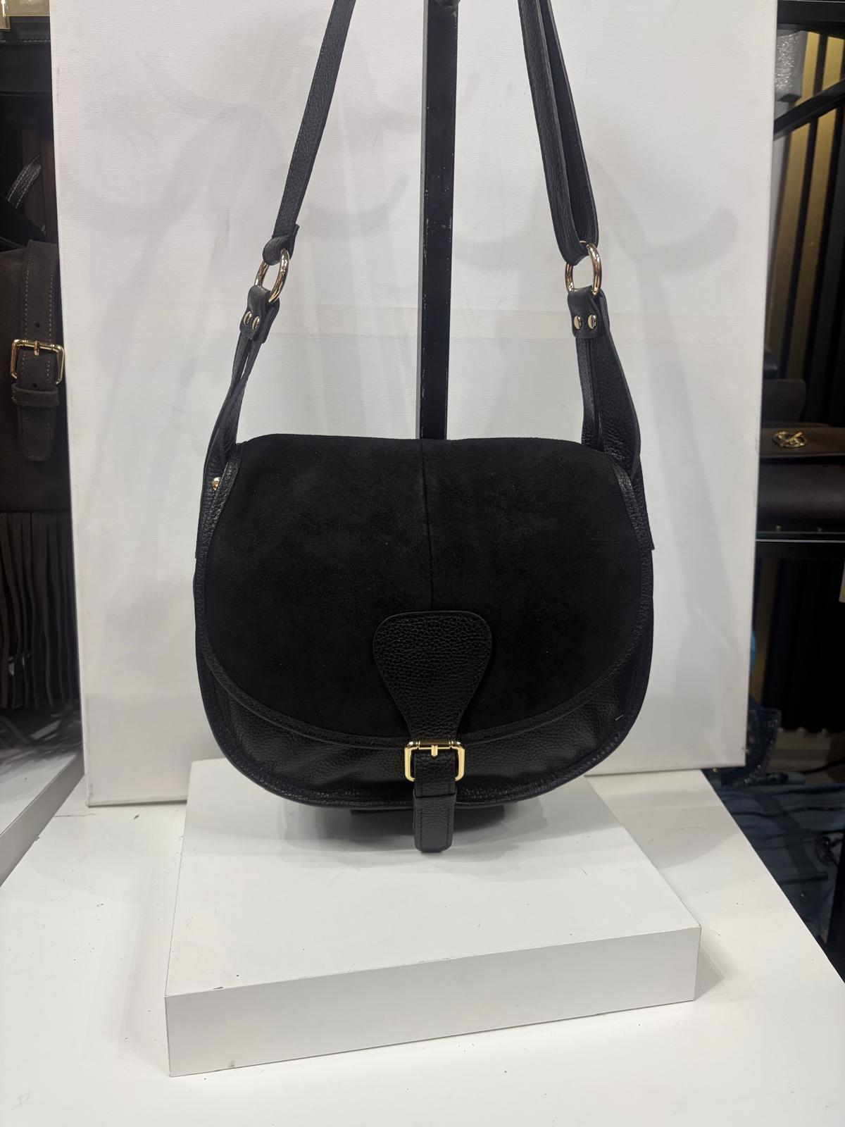 NOWOŚĆ Torebka Vezze skóra naturalna połączona z zamszem naturalnym czarna