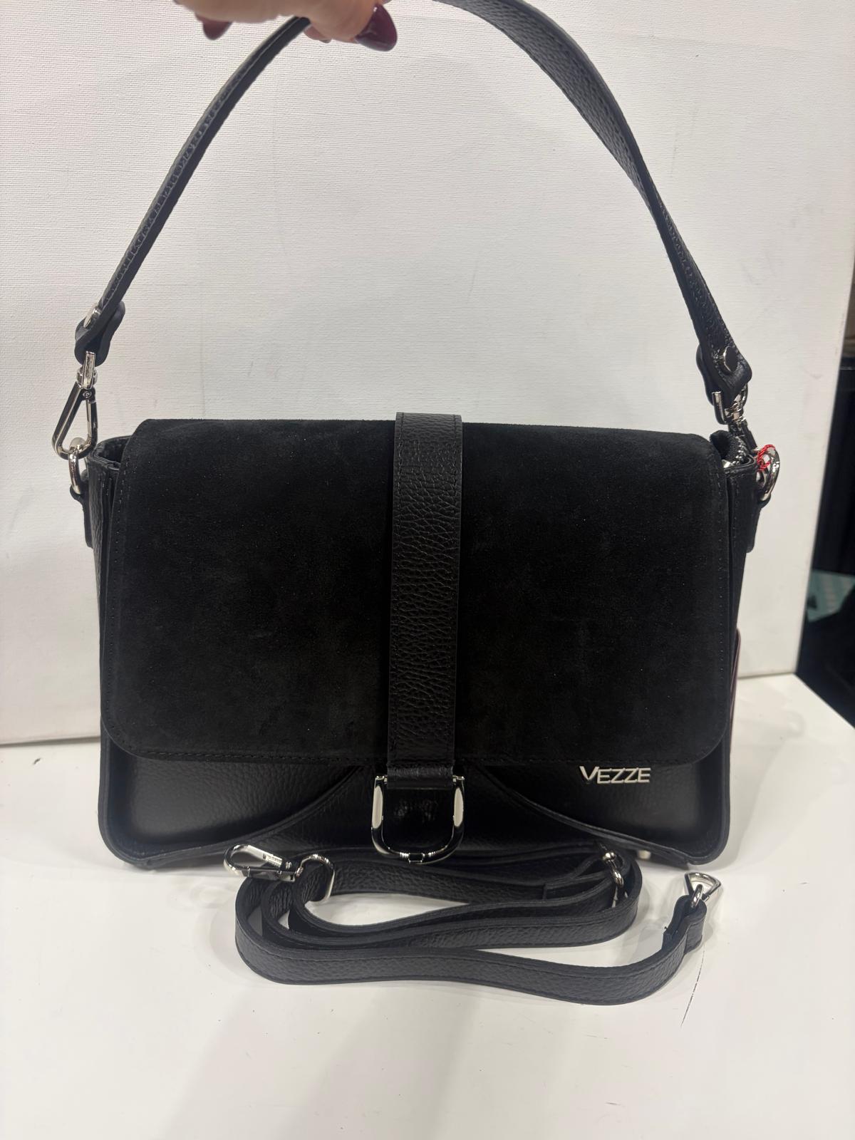 NOWOŚĆ Torebka Vezze skóra naturalna połączona z zamszem czarna