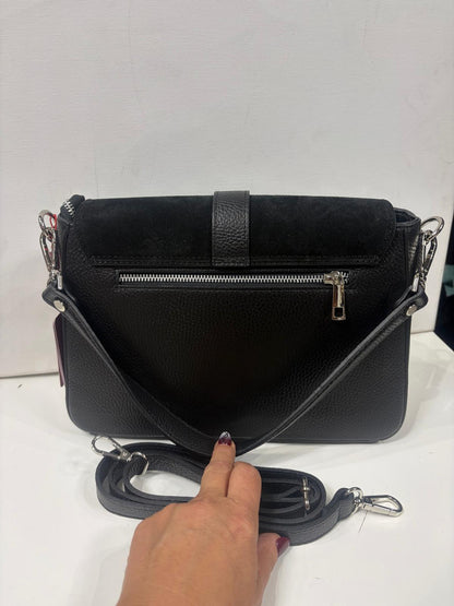 NOWOŚĆ Torebka Vezze skóra naturalna połączona z zamszem czarna