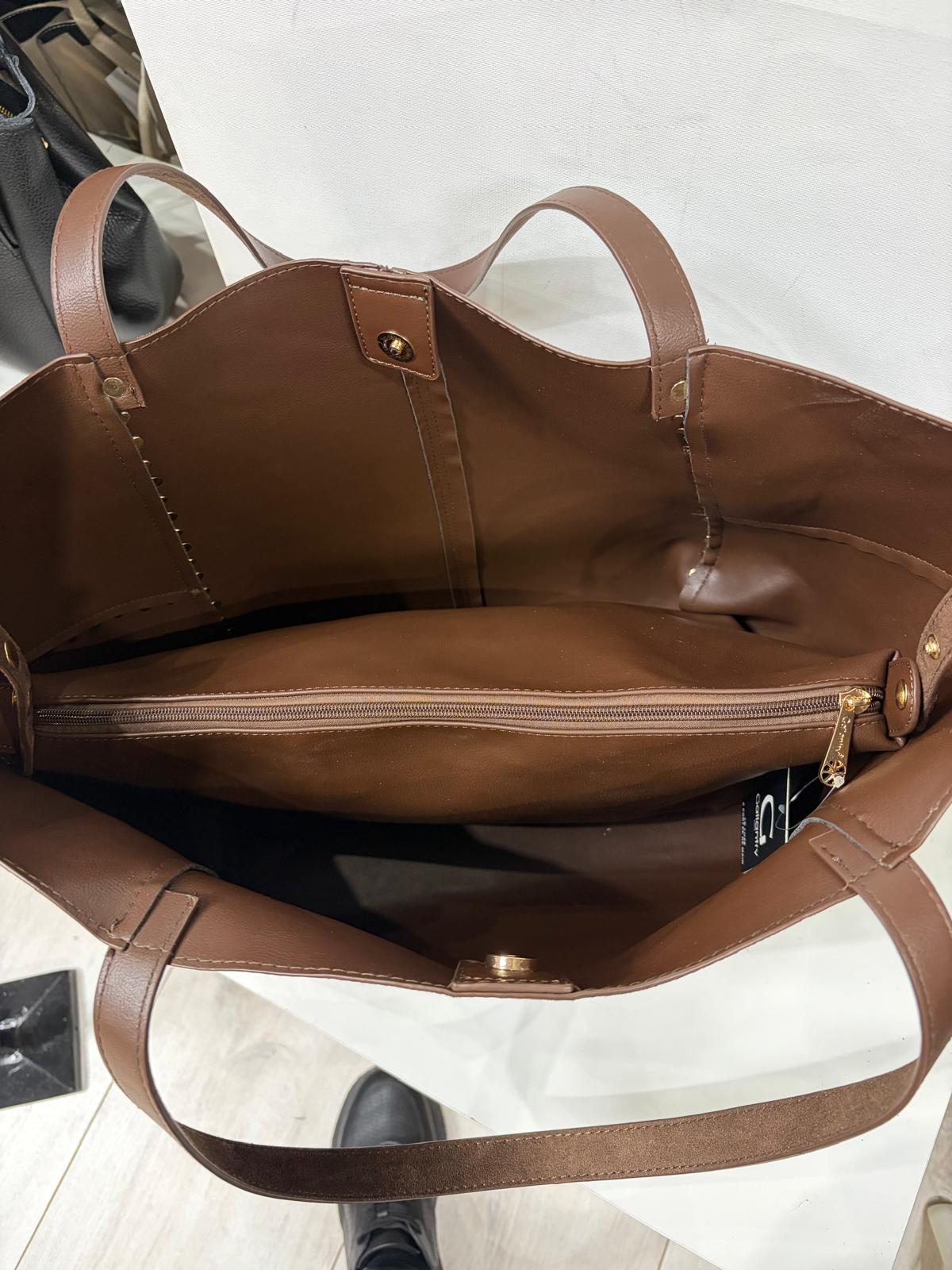 NOWOŚĆ Shopperka Torebka zamsz ekologiczny Brąz