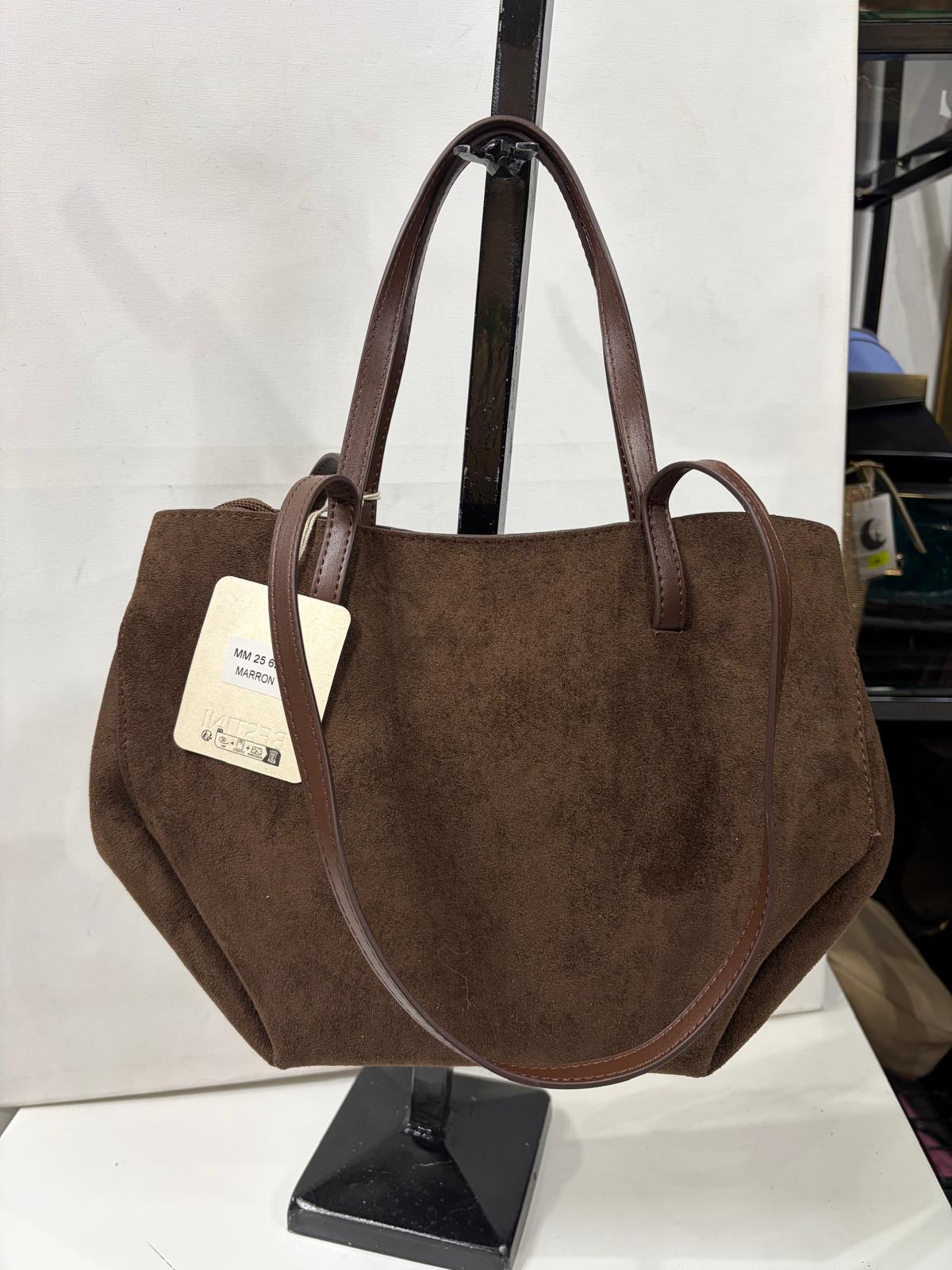 NOWOŚĆ Torebka zamsz ekologiczny Brąz