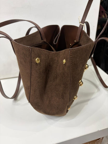 NOWOŚĆ Torebka zamsz ekologiczny Brąz