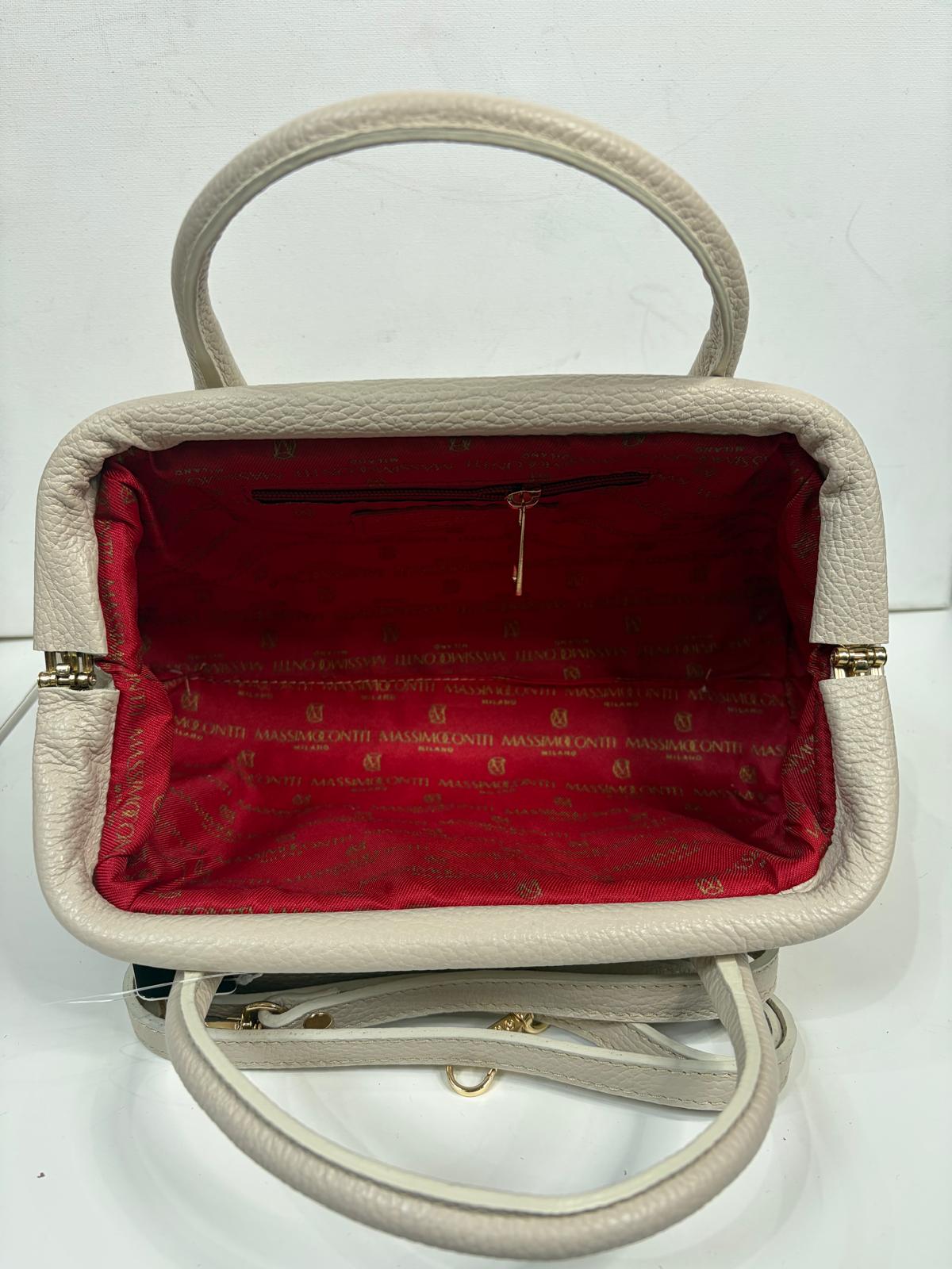 Nowość Massimo Contti torebka kuferek skóra naturalna Zimny Beż