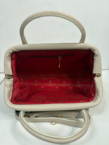 Nowość Massimo Contti torebka kuferek skóra naturalna Zimny Beż