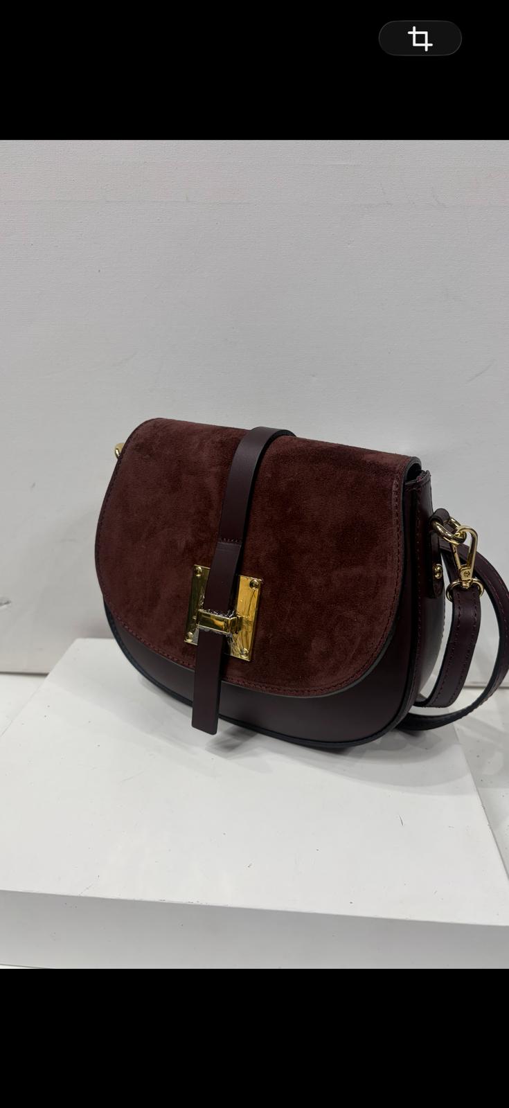 NOWOŚĆ Torebka zamsz naturalny + skóra naturalna bordo włoska