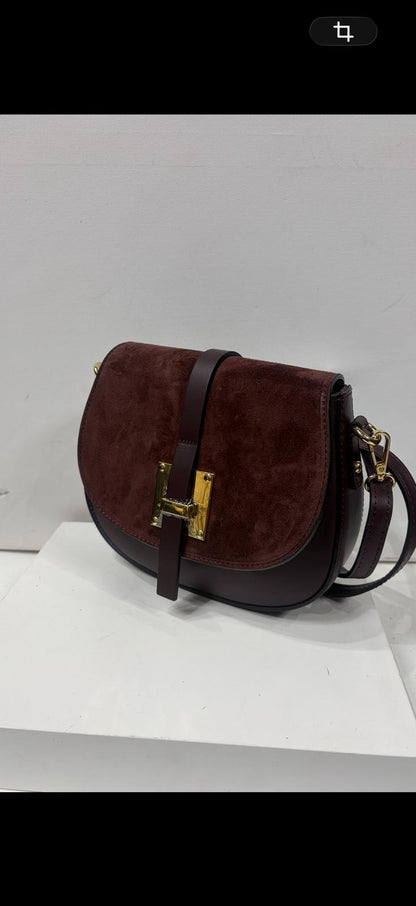 NOWOŚĆ Torebka zamsz naturalny + skóra naturalna bordo włoska